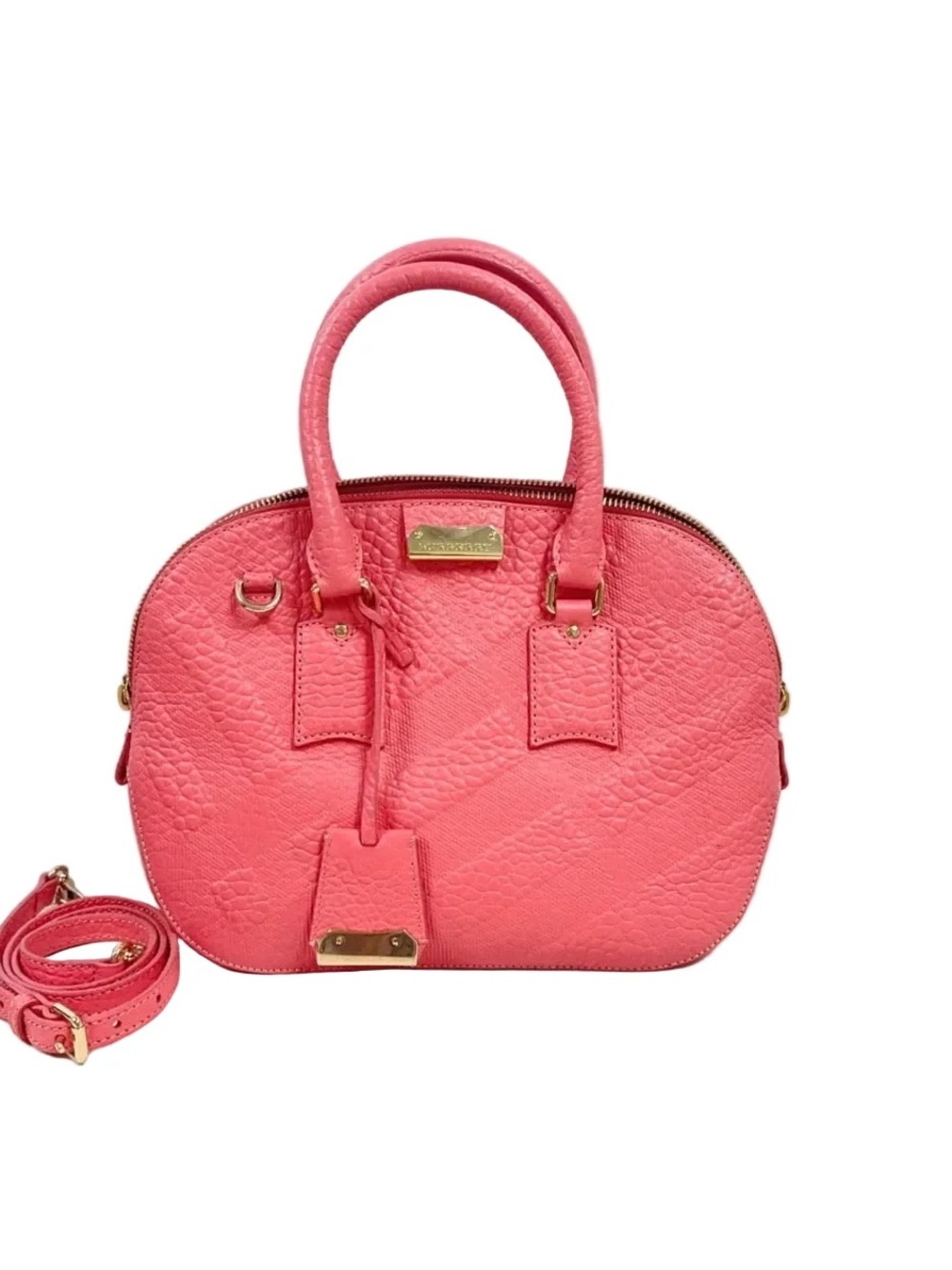 Burberry Coral Pink Leather Satchel Handbag